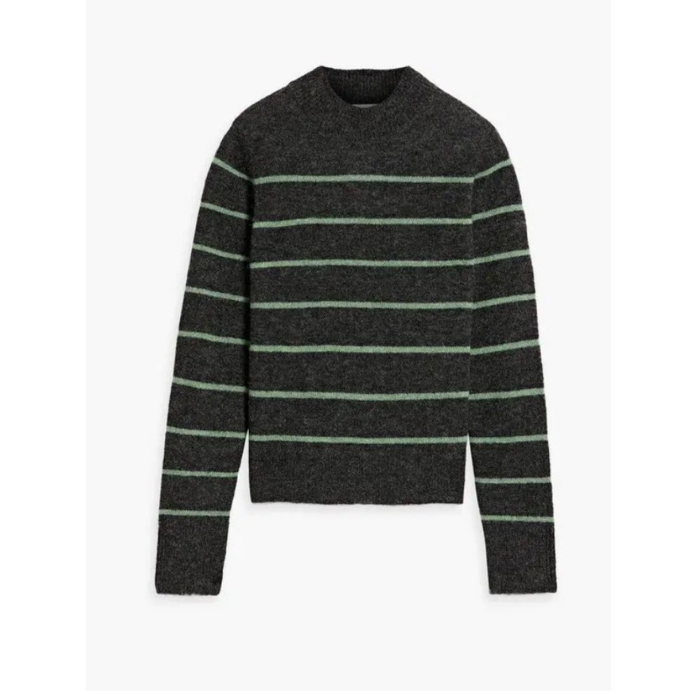 Vince Alpaca Blend Striped Sweater Charcoal‎ Gray Italian Yarn Minimalist MEDIUM